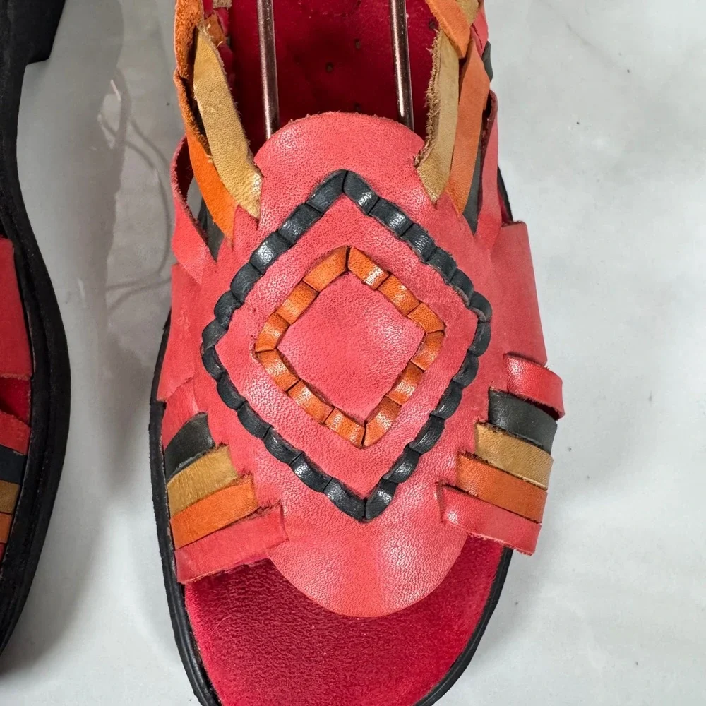 Vintage Dr. Scholl's Huaraches Mexican Sandals Woven Pink Leather Boho 6M